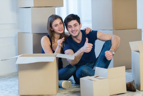 Packed boxes and furniture prepared for storage in Battersea